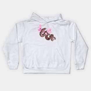 Pink Sakura Ball Python: Brown Kids Hoodie